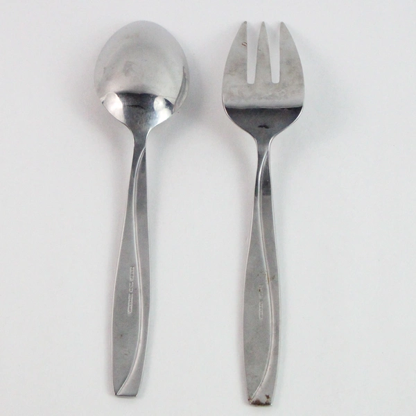 Serving Spoon and Fork Set From Oneida Groove Made With Stainless Steel