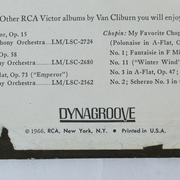 Van Cliburn Beethoven Les Adieux Sonata Mozart Sonata In C 1966 Vinyl LP RCA