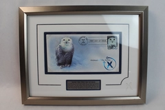Vtg US Postal Service Snowy Owl First Day Issue Stamp & Print Framed Art