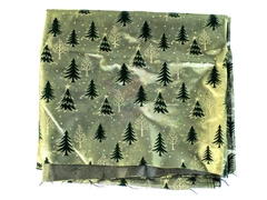 Sateen Fabric Piece Christmas Green Gold Metallic 1.5 Yards Crafts Sewing