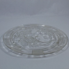 Vintage Clear Glass Cake Plate Platter Footed Ribbed Floral Serveware Kitchen