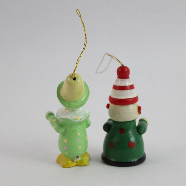 Lot of 2 Wooden Clown Hanging Christmas Tree Ornaments
