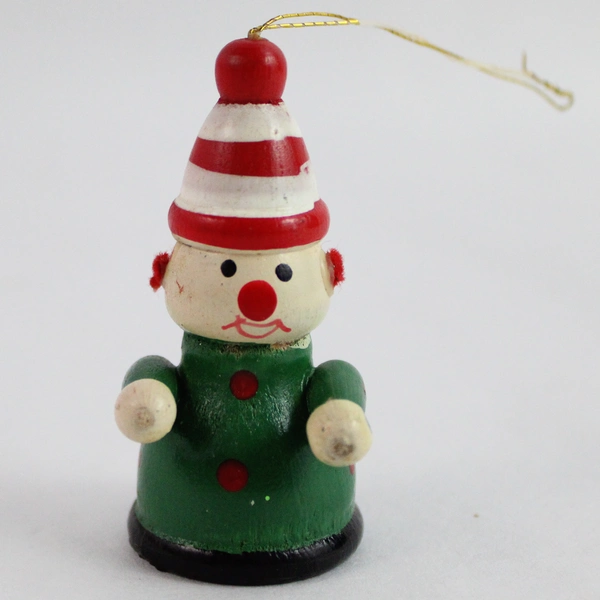Lot of 2 Wooden Clown Hanging Christmas Tree Ornaments