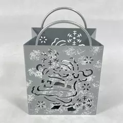 Pierced Santa And Snowflakes Metal Shopping Bag Tealight Christmas Candle Holder
