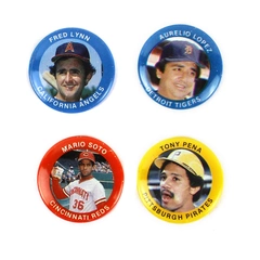 Lot of 4 Vintage 1984 MLB Funfoods Sports Pins Lynn Soto Pena Lopez