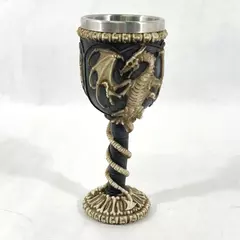 Otartu Dragon Skeleton Chalice 7.5" Stainless Steel Black White Resin