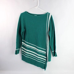 Chico's Teal Green Knit Pullover Sweater With White Stripes Women's Size 1