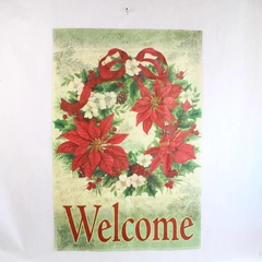 Christmas Welcome Flag Poinsettia Red Green 24"x36" Holiday Yard Decor