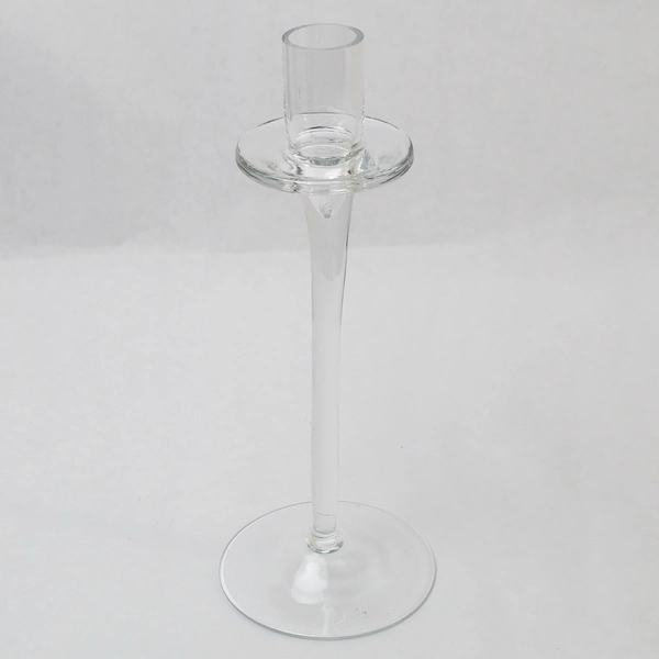Lot of 2 Dawhud Direct Clear Glass Candle Stick Holders 9" Tall & 9.75" Tall