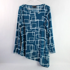 Travelers by Chico's Blue Geometric Patterned Asymmetrical Top Women's Size 1