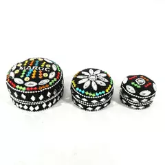 Bejeweled Silver Maroc Metal Nesting Trinket Box Set 3 Pieces
