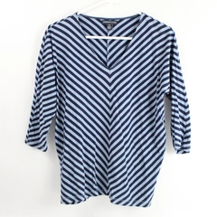 American Living Blue Chevron 3/4-Sleeve V-Neck Top Women's Size Medium