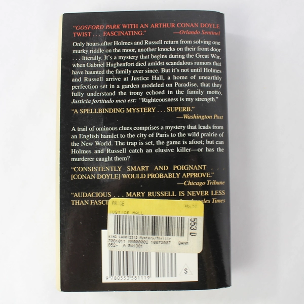 Justice Hall by Laurie R. King Suspense Novel 2002 Bantam Books Paperback