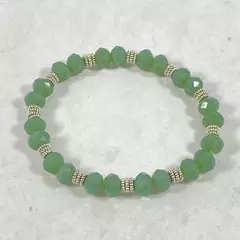 Vintage Jade And Silver Tone Bead Stretch Bracelet 8.5 Inch