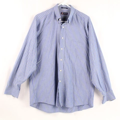 Vintage Chaps Wrinkle Free Dress Shirt Men's 16 34/35 Blue Green Striped