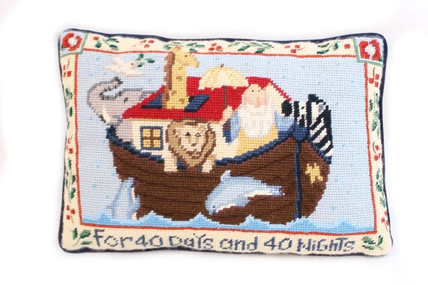 Midwest Importers Cross Stitch Accent Pillow Ark 40 Days 40 Nights 14"x9"