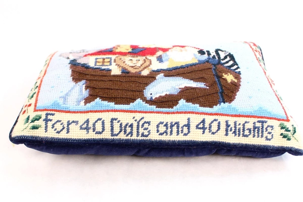 Midwest Importers Cross Stitch Accent Pillow Ark 40 Days 40 Nights 14"x9"