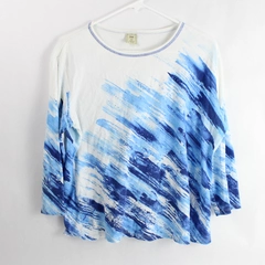 Jess & Jane White and Blue Bedazzled 3/4 Sleeve T-Shirt Women's Size Large