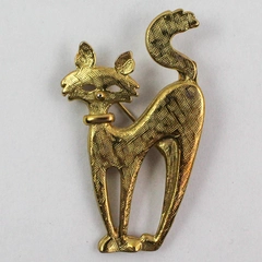 Scared High Tail Kitty Cat Gold Tone Brooch Pin Cat Lady Gift