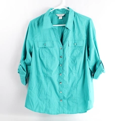 CJ Banks Teal Green Button-Up Blouse Shirt Women's Plus Size X