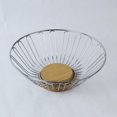 Vintage Wood And Wire Metal Serving Fruit Round Basket Home Decor