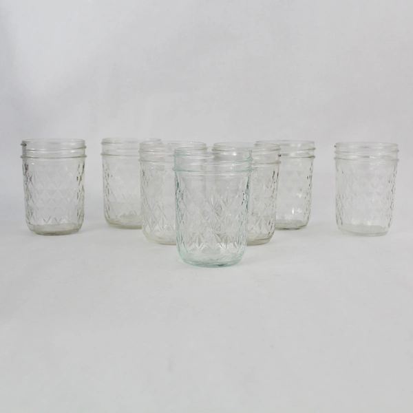 Lot of 7 Vintage Ball Clear Glass Quilted Mason Jars No Lids 8 Oz