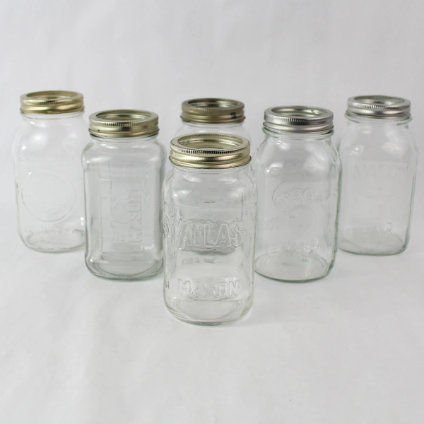 Lot of 6 Varying Brands Styles Mason Canning Jars Screw Top Metal Band No Lids
