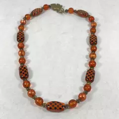 Vintage Burnt Orange Glass Bead Strand Necklace 26 Inch
