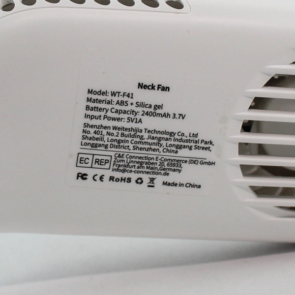 Diki Portable Neck Fan WT-F41 White Rechargeable Tested Pre-Owned 2.5"x8"