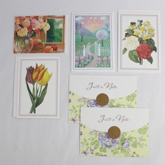 Lot of 6 Vintage Illustrated Floral Design Greeting Cards With 4 Envelopes