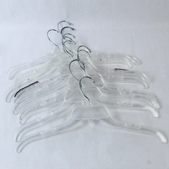 Lot of 9 Clear Plastic Clothes Hangers Swivel Silver Toned Metal Hooks 