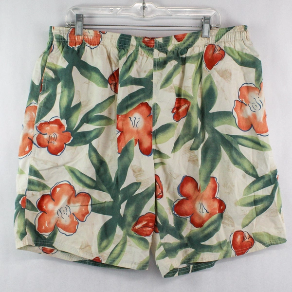 Eddie Bauer Swim Shorts Men's Size XL Cream Orange Floral Pool Beach Lake Summer