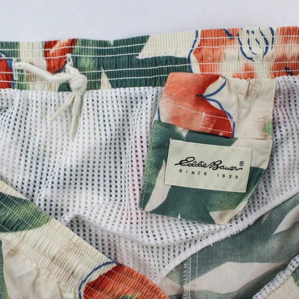 Eddie Bauer Swim Shorts Men's Size XL Cream Orange Floral Pool Beach Lake Summer