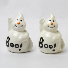 BOO Halloween Ghost Ceramic Salt And Pepper Shakers With Stoppers
