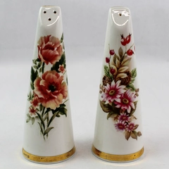 Sandford Bone China Mismatched Salt & Pepper Shakers Pink Flowers 6" Tall