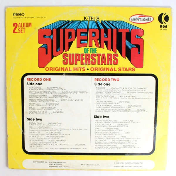 2 Album Set Superhits of The Superstars By K-Tel Records Untested Vinyl Records