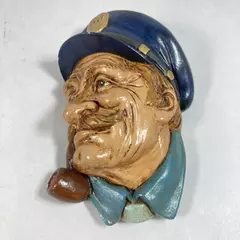 Vintage Chalkware Ship's Captain Plaque - Nautical Decor, 5.75" Tall
