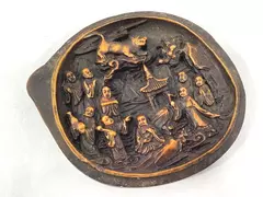 Antique Chinese Qing Wood and Lacquer Carved Lid Foo Dog