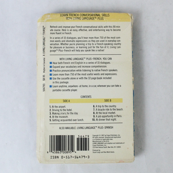 Living Language Plus French Course Cassette and Booklet 1987 Crown Publishers