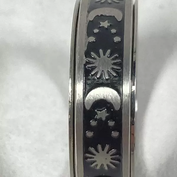 Enamel Moon And Sun Spinner Ring Silver Tone And Black Women's Size 6