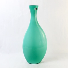 Authentic Mouth Blown Teal Glass Vase Asymmetrical Shape 17.5 Inches Tall  
