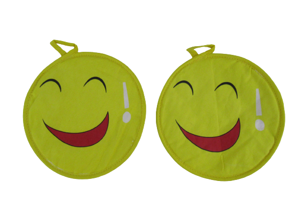 Lot of 5 Yellow and Black Smiley Face Pot Holders Oven Mitt Wink Smile Dimples