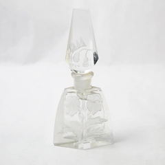 Vintage Diamond Shaped Floral Cut Glass Perfume Bottle With Stopper