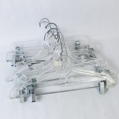 Lot of 10 Clear Plastic Retail Hangers Silver Toned Swivel Metal Hooks