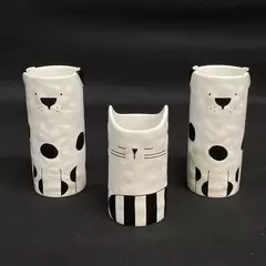 3 Piece IKEA Fatalig Dog And Cat Vase Pencil Brush Holder Set Black White 