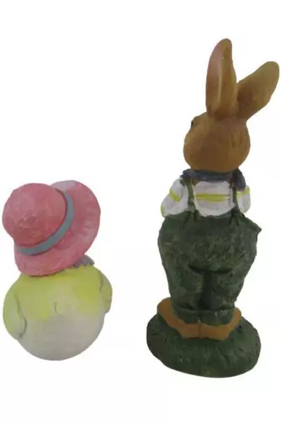Lot of 2 Resin Bunny Rabbit Chick Figurines Boy Girl Eggs Decor Easter Spring