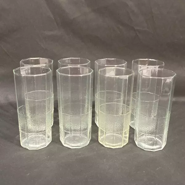 Set of 8 Libbey Faceted Tumblers Clear With Textured Band