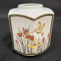 Chokin Hummingbird & Iris Hexagon Jar Made in Japan No Lid Collectible
