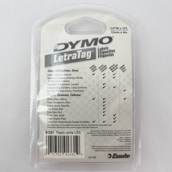 Dymo LetraTag 91331 12mm x 4m Plastic Label Tape Refill New OEM