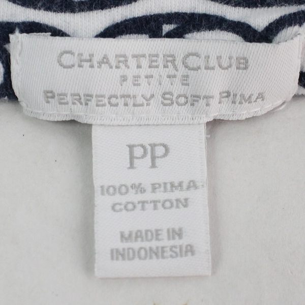 Charter Club Women's Perfectly Soft Pima 3/4 Sleeve B&W Pattern Shirt Size PP